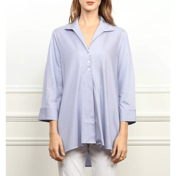 Hinson Wu Betty Tunic Top Lavender Cotton Blend 3/4 Sleeve Button Collared Sz 10 - Picture 1 of 10